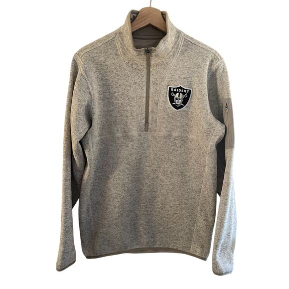 Antigua Oakland Raiders NFL 1/4 Zip Fleece Pullover Oatmeal Cream Size Medium - Picture 2 of 12